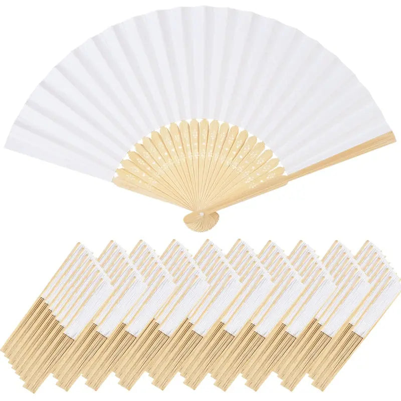 10/20pcs White Foldable Paper Fan Portable Chinese Bamboo Fans Wedding Gifts For Guest Birthday Party Decoration Kids Painting TheBridalShop.au