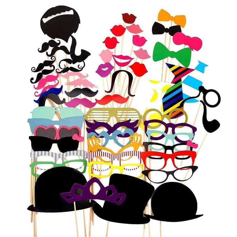 10-58pcs Fun Wedding Decoration Photo Booth Props DIY Mustache Lips Glasses Mask Photobooth Accessories Wedding Party Supplies TheBridalShop