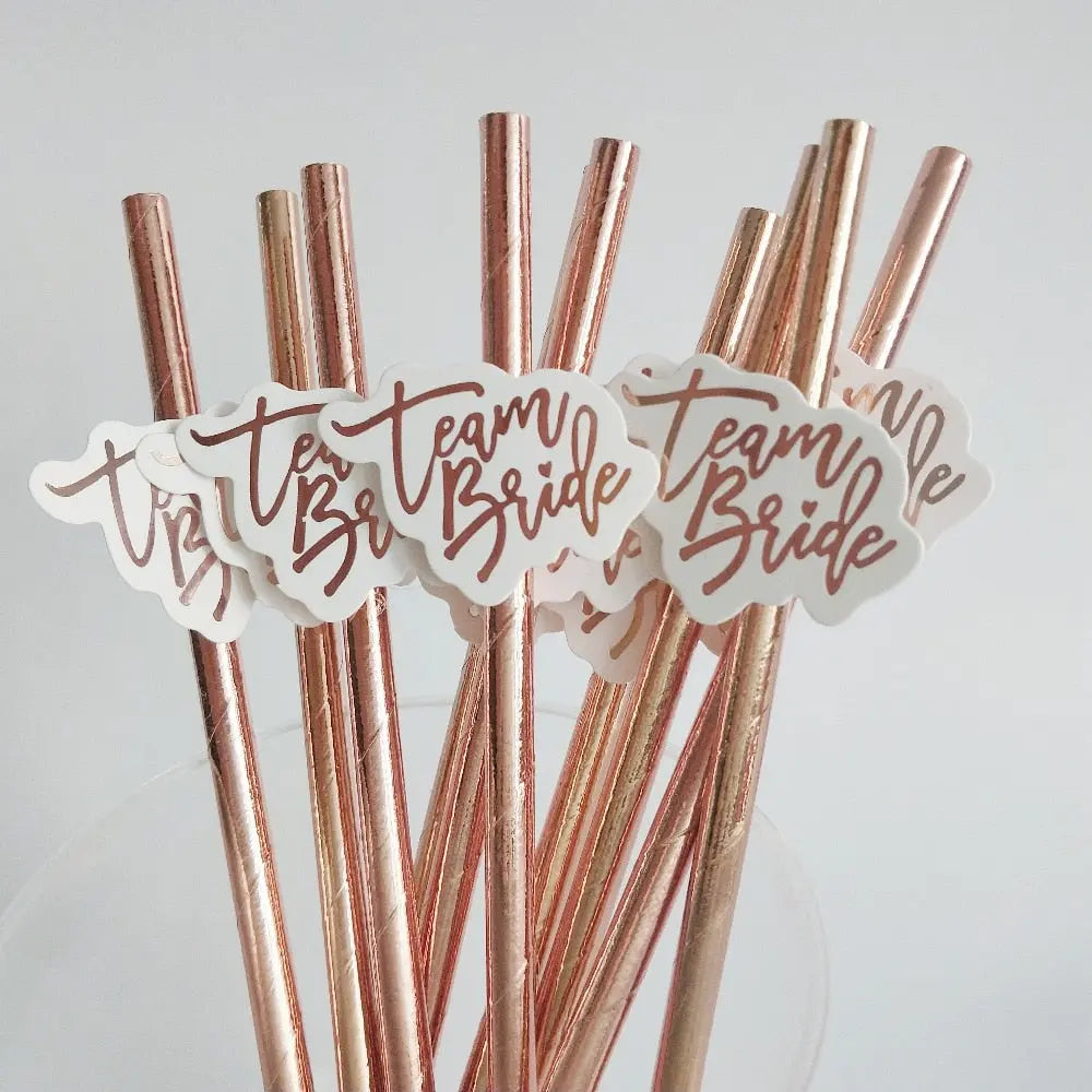 10pcs team bride Rose Gold Straw for Wedding Decoration Drinking Paper Straws To Be Hen Tableware Bachelor Party Bridal Decor TheBridalShop.au