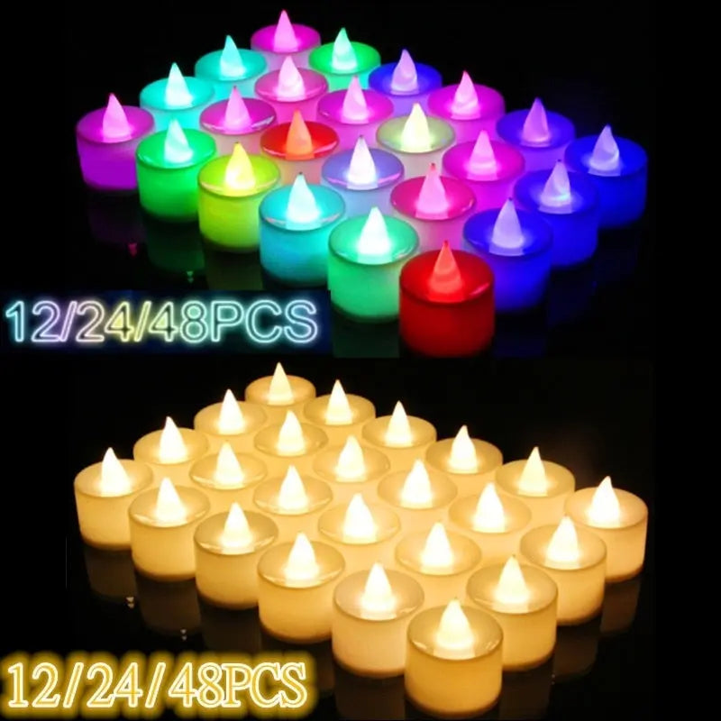 12/24/48pcs Flameless LED Tealight Tea Candles Wedding Light Romantic Candles Lights for  Birthday Party Wedding Decorations TheBridalShop