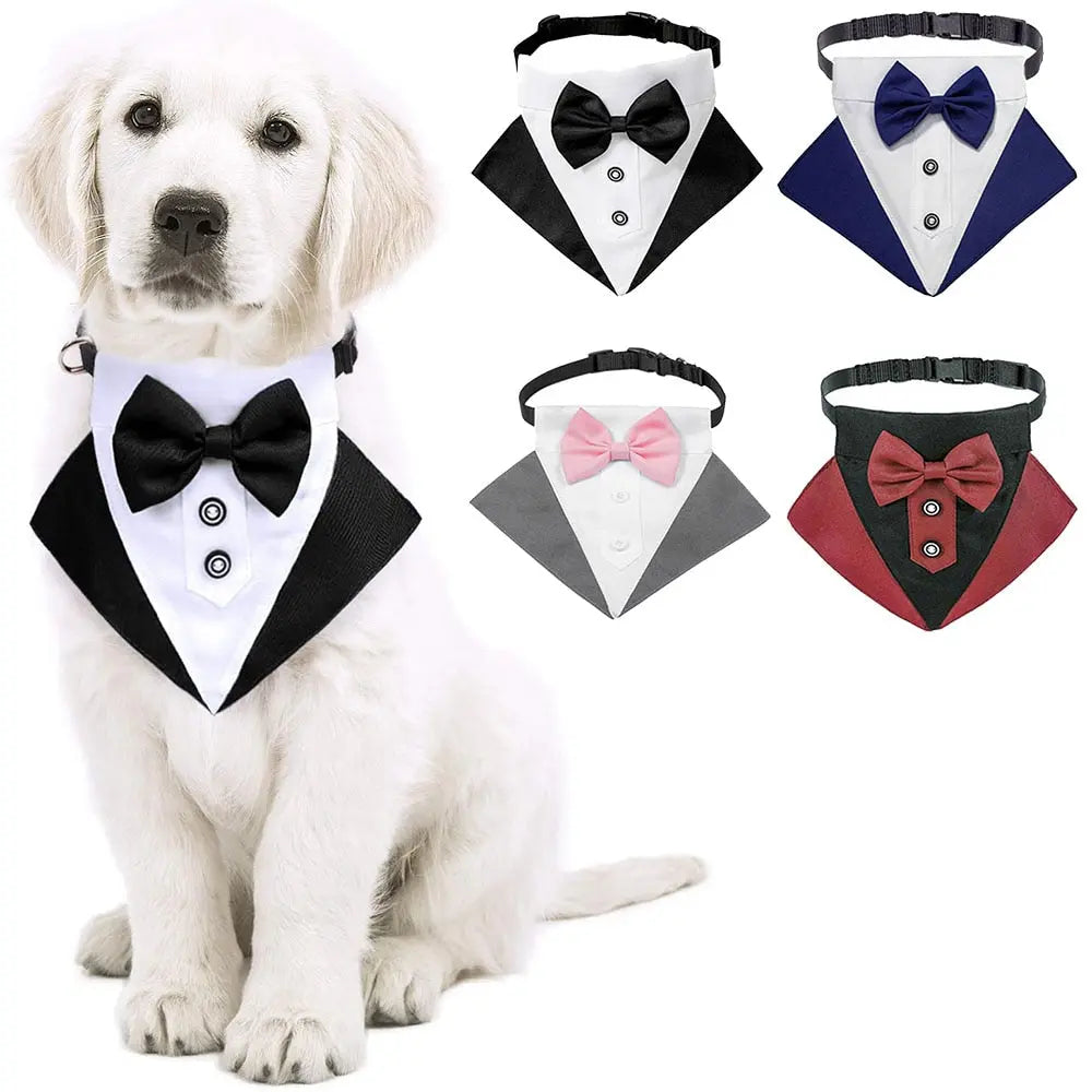 Dog Tuxedo Bandana Collar Pet Wedding Bow Tie Scarf Adjustable Dog Neckerchief Bowtie Collar Black Pet Formal Costume for Puppy TheBridalShop.au