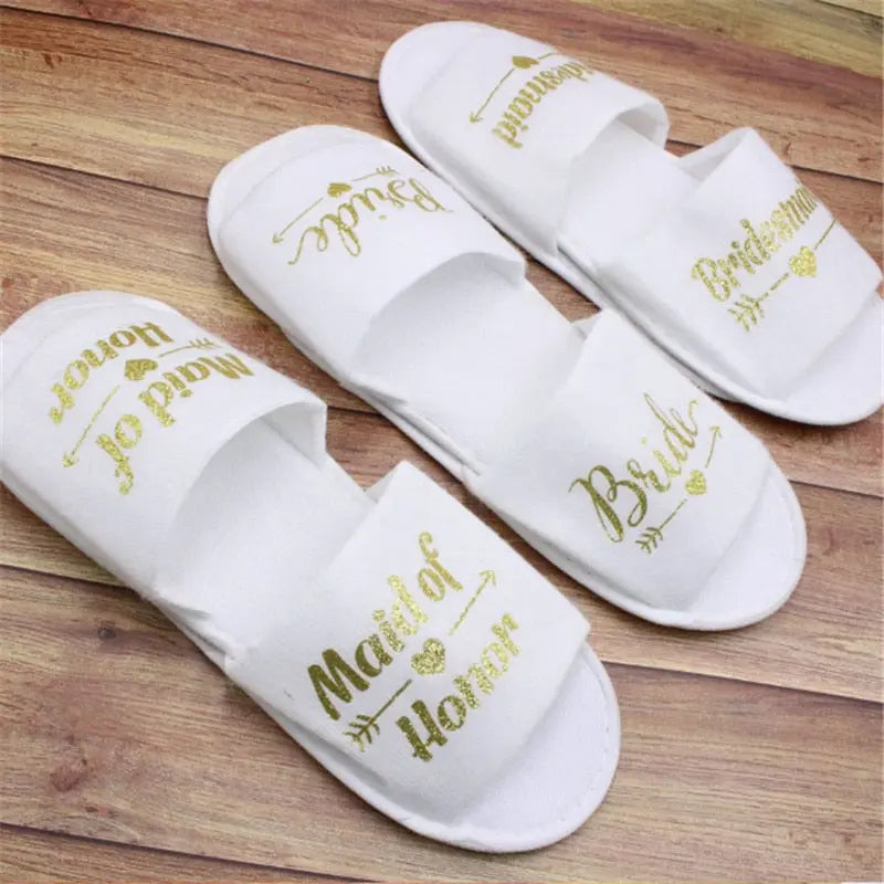 Elegant White Slippers with Gold Embellishments for Bridal Party TheBridalShop.au