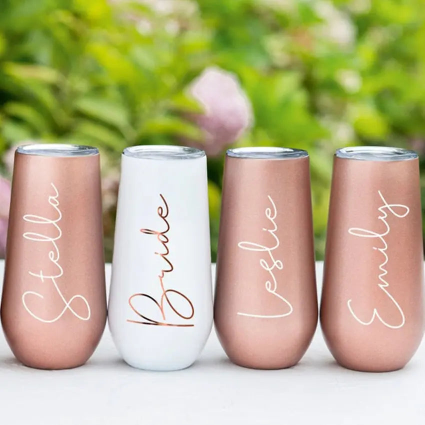 Personalized Flute Tumblers Custom Stainless Tumbler Champagne Bachelorette Party Wine Cup Bridesmaid Proposal Bridal Favors TheBridalShop.au