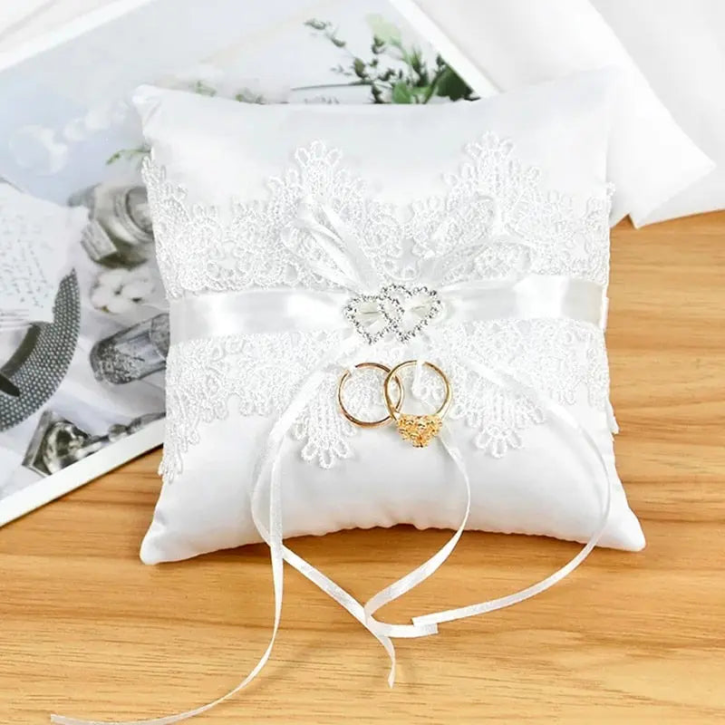 Wedding Ring Pillow With Pearls Bow Ribbon White Lace Bridal Ring Pillow Cushion Flower Girl Basket For Wedding Engagement Decor TheBridalShop.au
